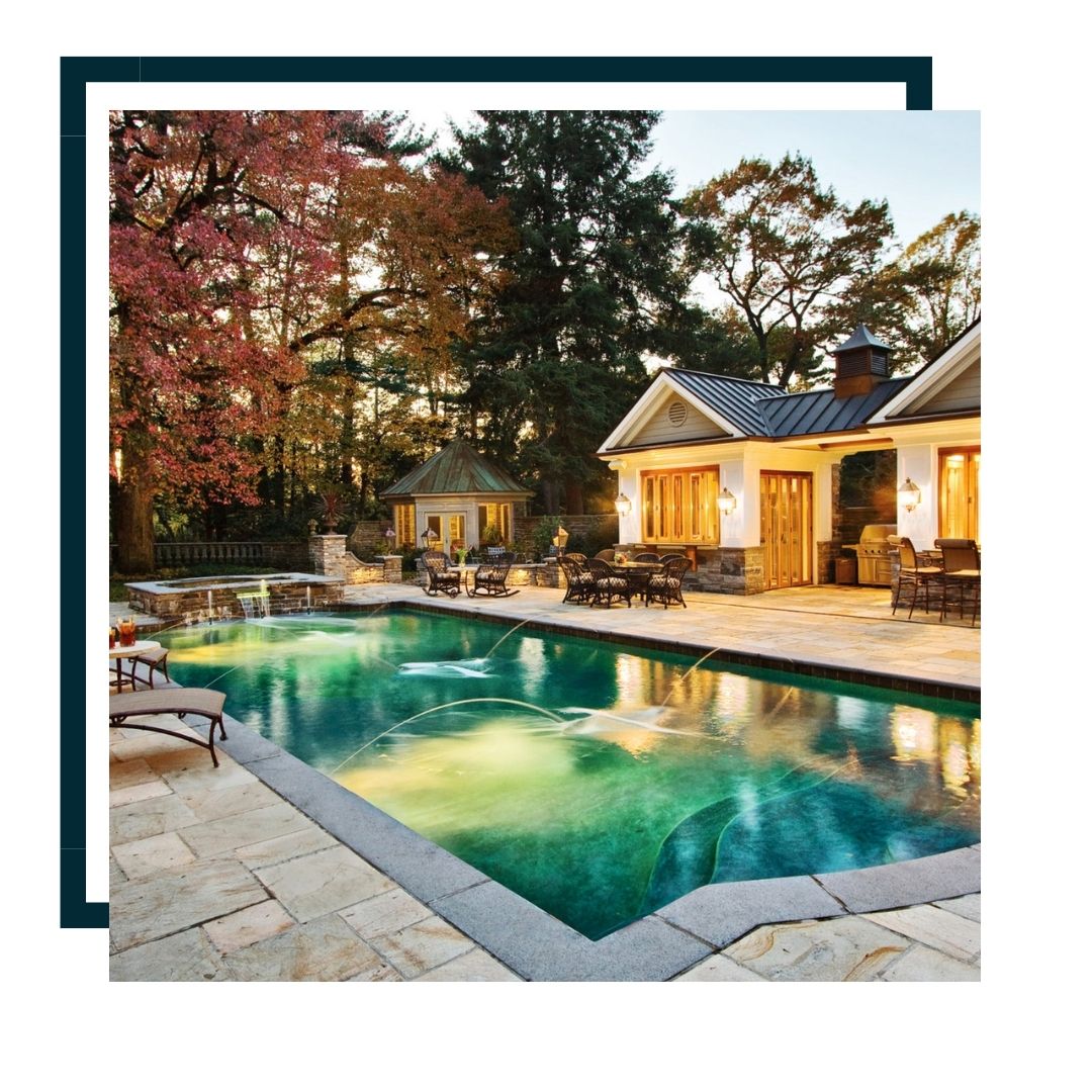 smooth long exposure of green pool with waterspouts