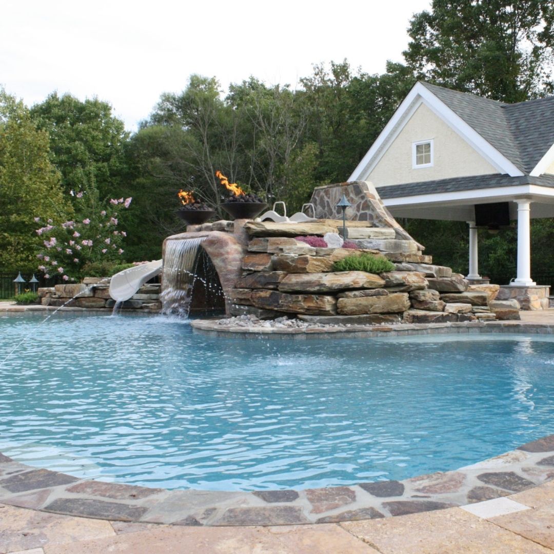 water feature with fire features